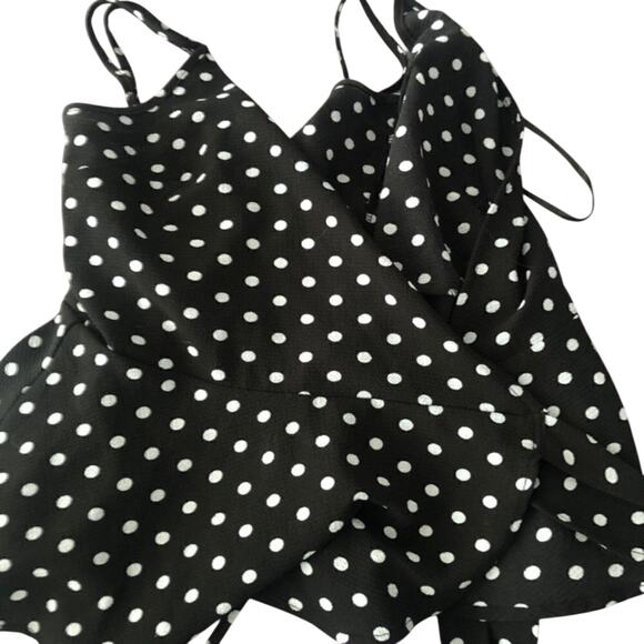One Clothing Polka Dot Spaghetti Strap Wrap Retro Pretty Women Pop Art Tank Top - Picture 6 of 7